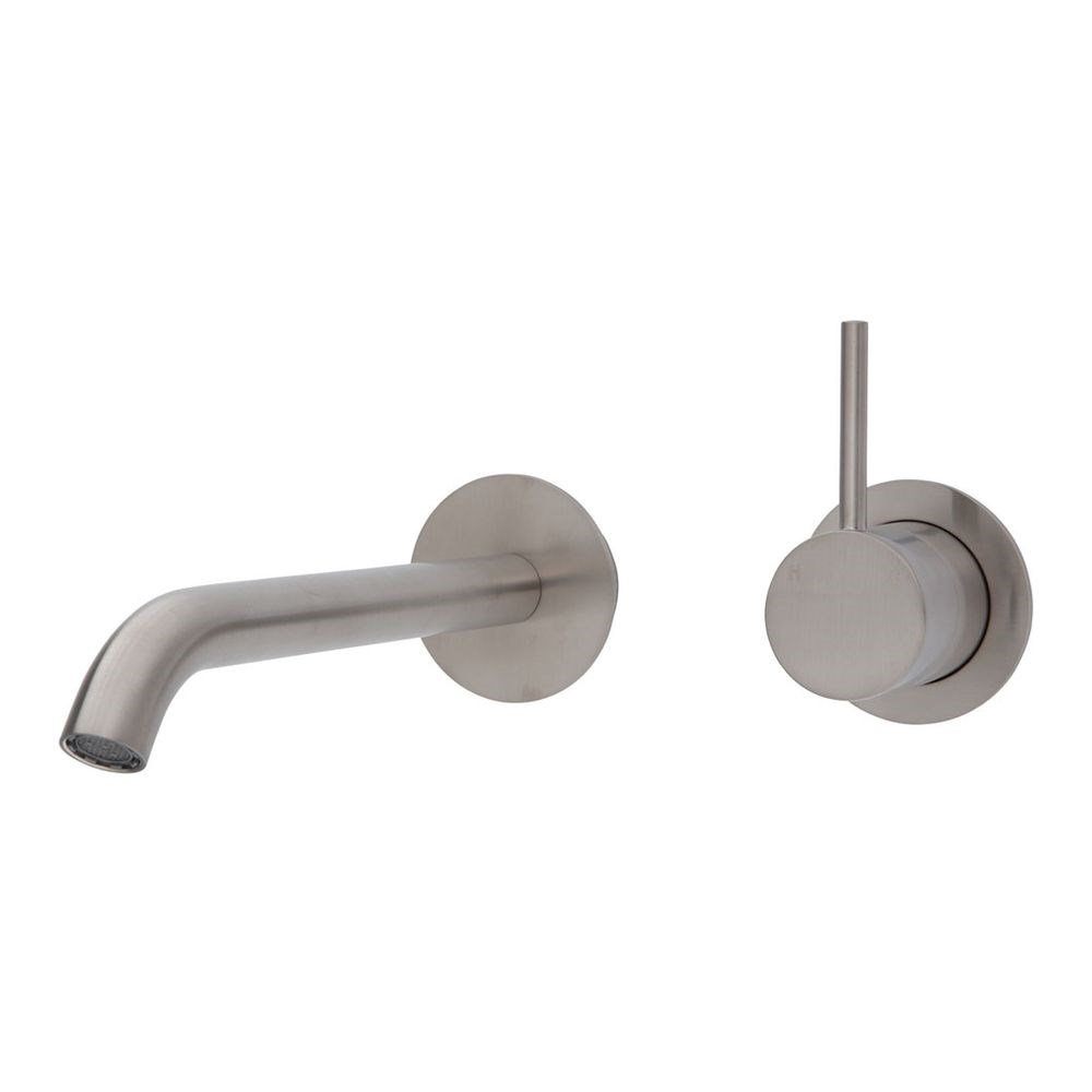 Kaya Up Wall Basin/Bath Mixer Set Round Plates, 200mm Outlet, Brushed Nickel