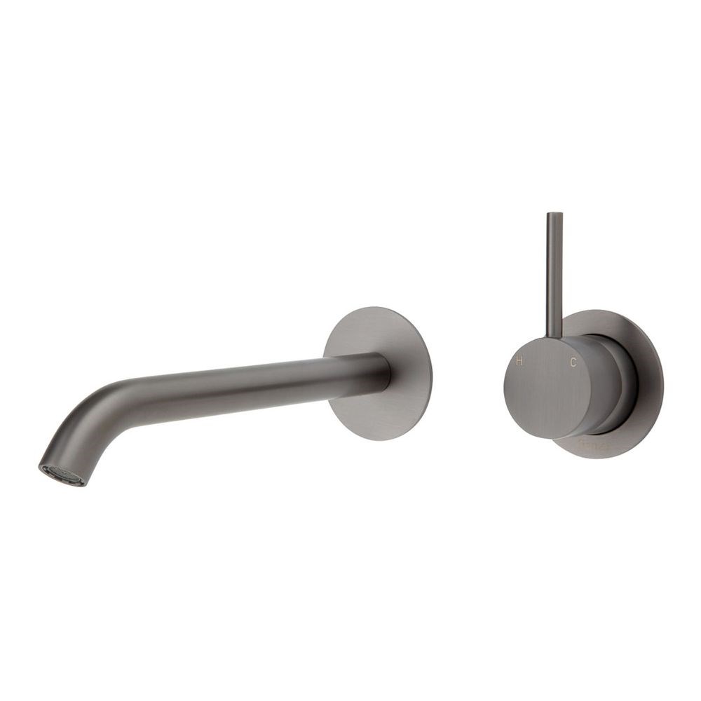 Kaya Up Wall Basin/Bath Mixer Set Round Plates, 200mm Outlet, Gun Metal