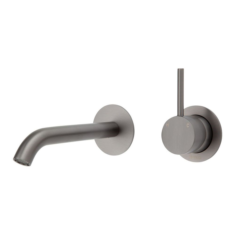 Kaya Up Wall Basin/Bath Mixer Set Round Plates, 160mm Outlet, Gun Metal