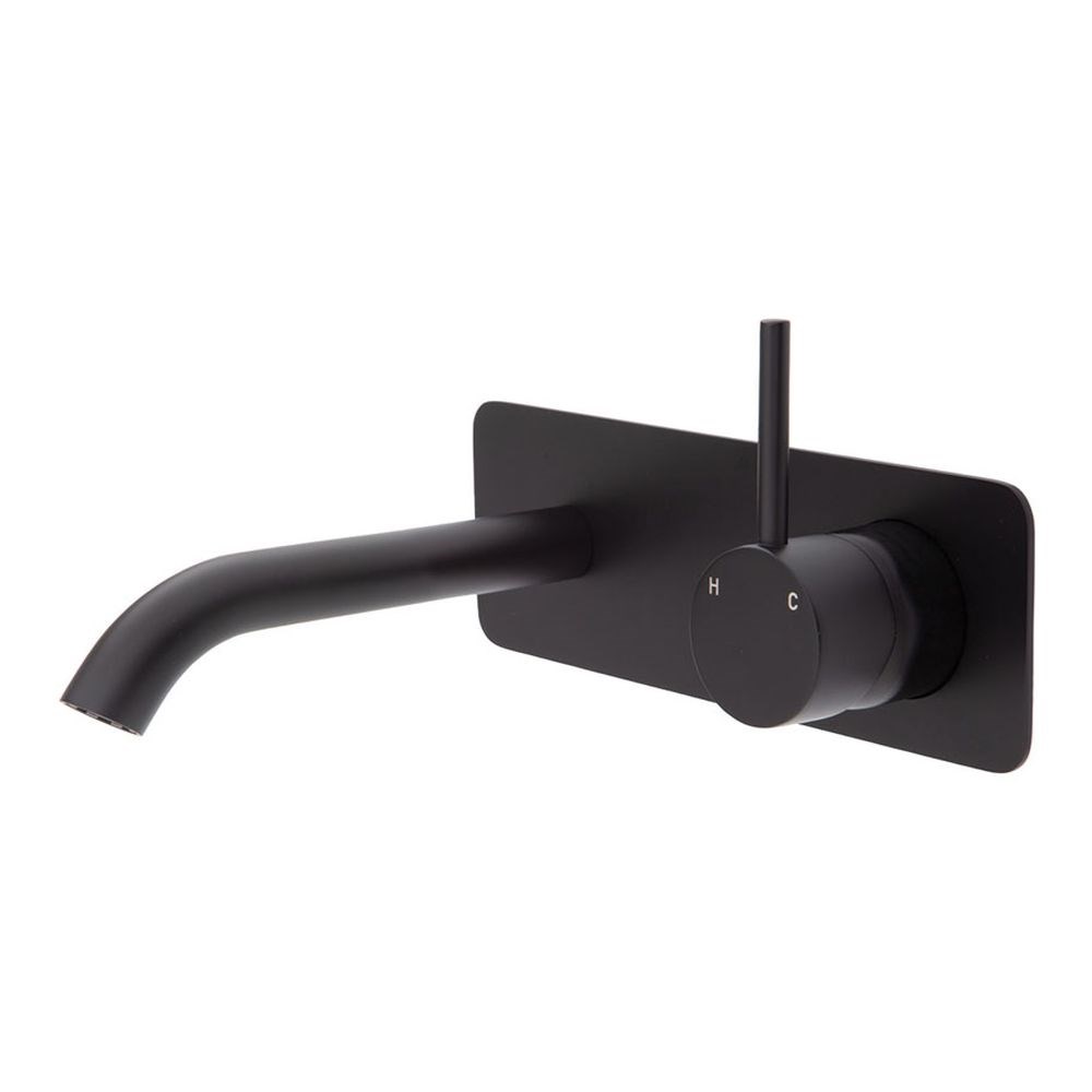 Kaya Up Wall Basin/Bath Mixer Set Square Plate, 160mm Outlet, Matte Black