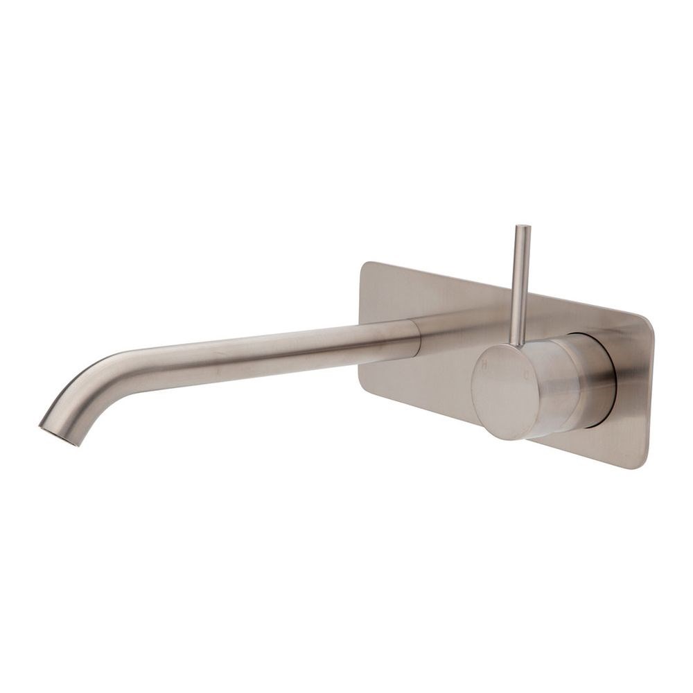 Kaya Up Wall Basin/Bath Mixer Set Square Plate, 200mm Outlet, Brushed Nickel