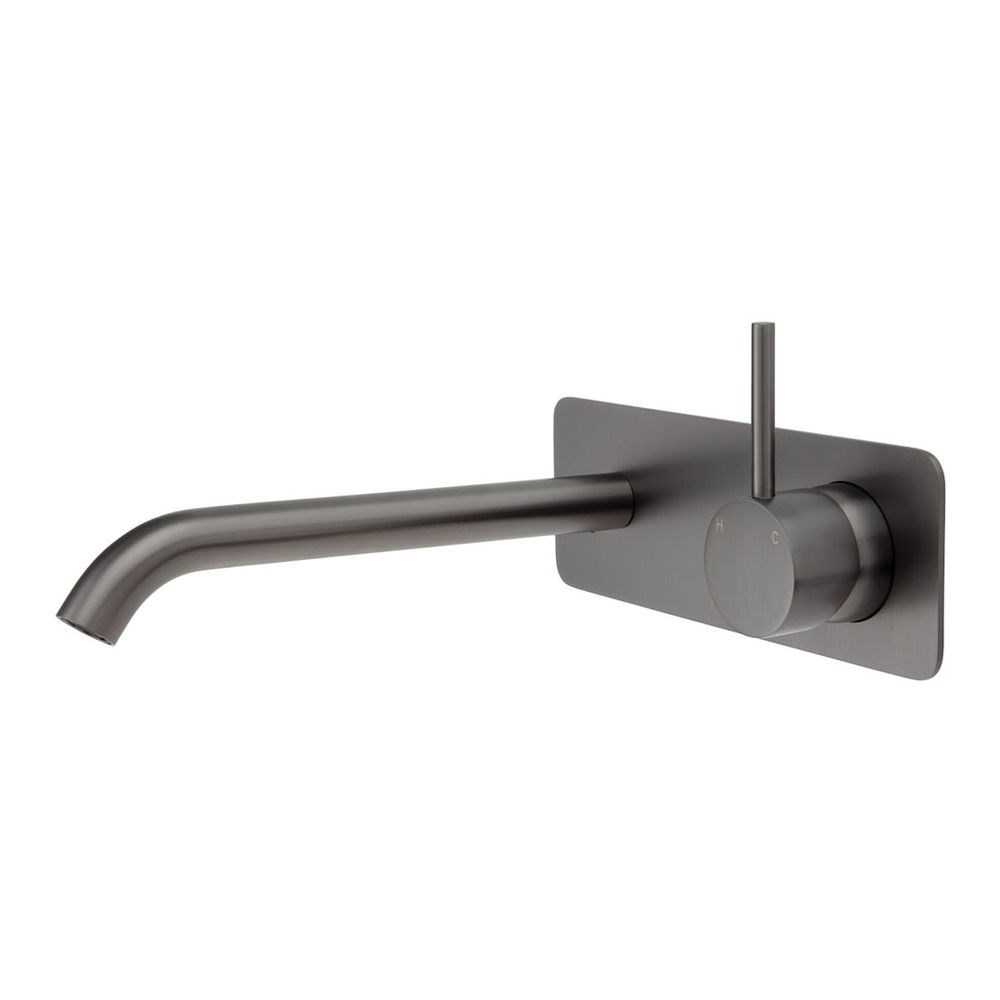 Kaya Up Wall Basin/Bath Mixer Set Square Plate, 200mm Outlet, Gun Metal