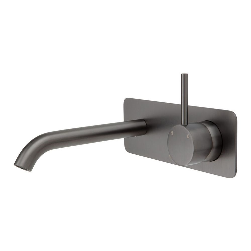 Kaya Up Wall Basin/Bath Mixer Set Square Plate, 160mm Outlet, Gun Metal