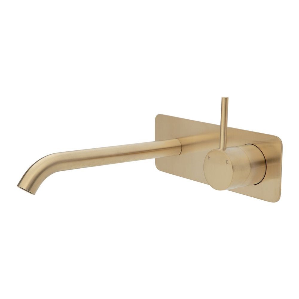 Kaya Up Wall Basin/Bath Mixer Set Square Plate, 200mm Outlet, Urban Brass