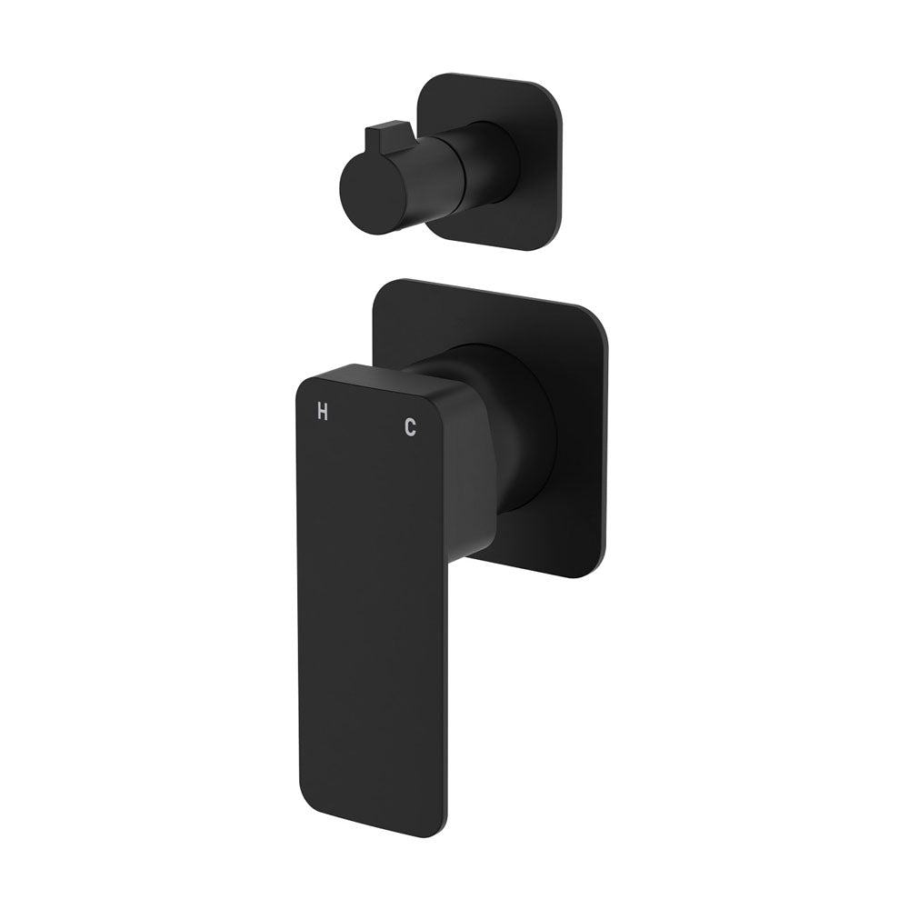 Fienza Tono Wall Diverter Mixer, Square Plates, Matte Black