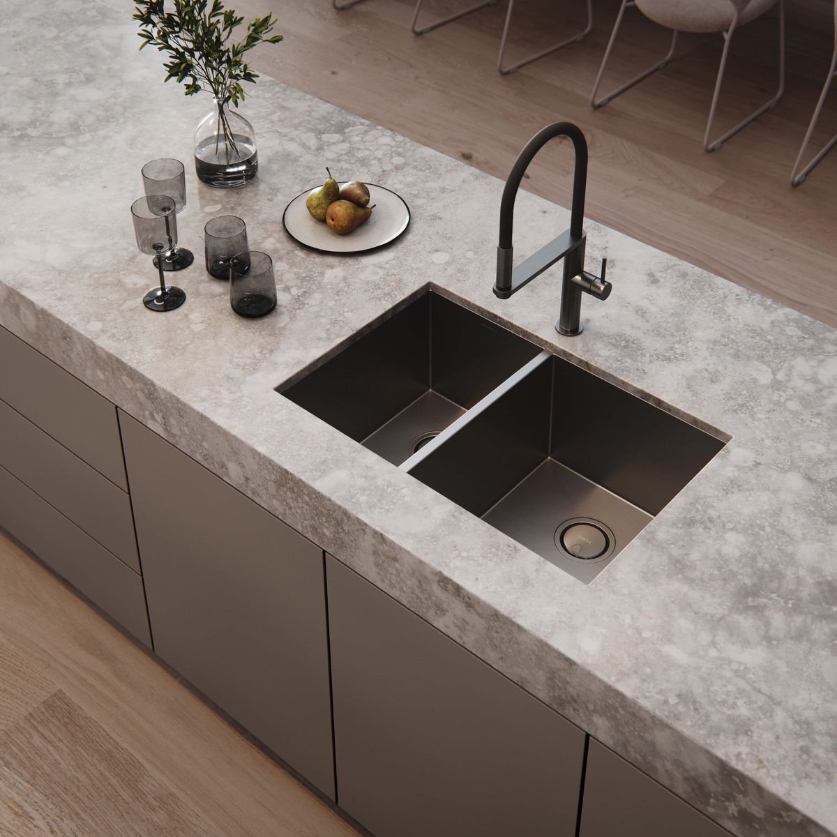 4000 Series 1 and 3/4 Right Hand Bowl Sink - Brushed Black