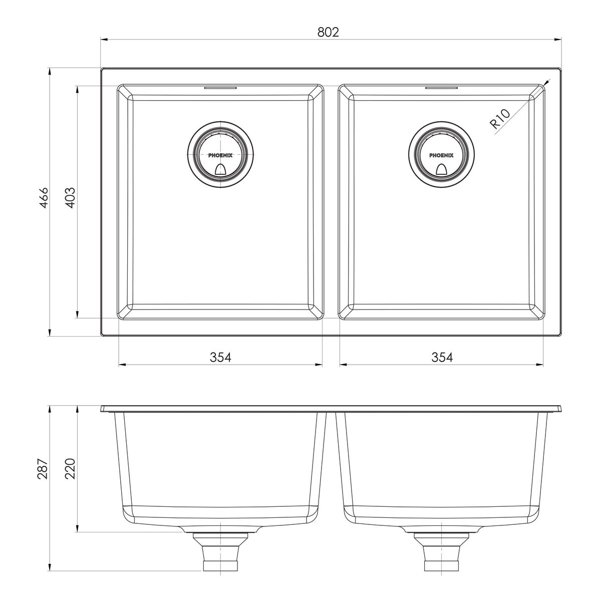 5000 Series Double Bowl Sink - Matte Black