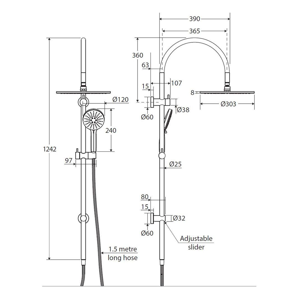 Empire Slim Curved Twin Shower, Chrome