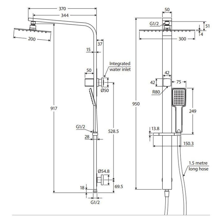 Koko Deluxe Twin Shower, Matte Black