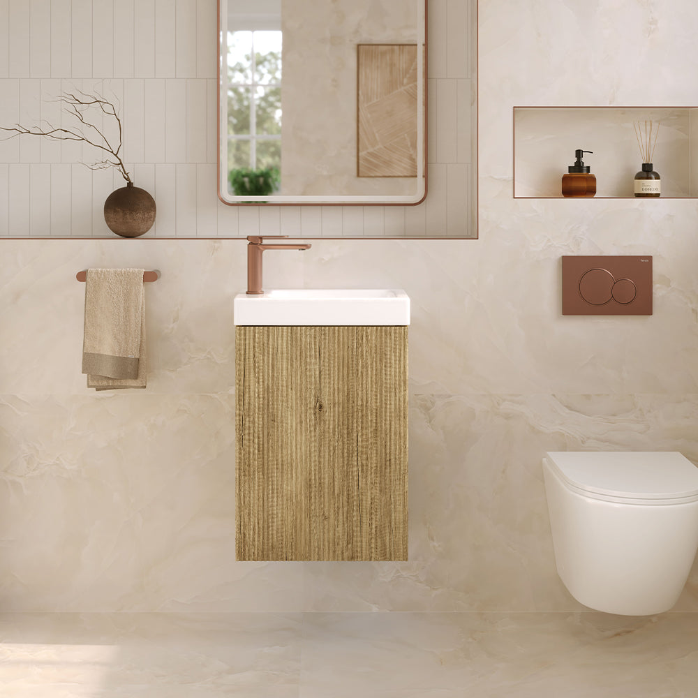 Fienza Denzel Minka 450 Wall-Hung Vanity, No Overflow, Scandi Oak