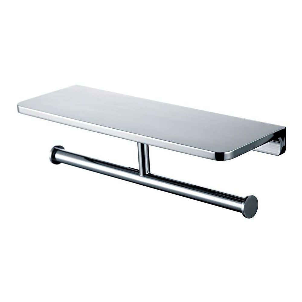 Inis Shelf with Twin Toilet Roll Holder 300mm Chrome