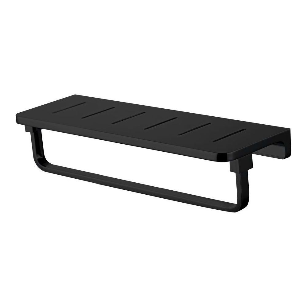 Inis Shelf Slotted Shelf with Towel Bar 300mm Matte Black