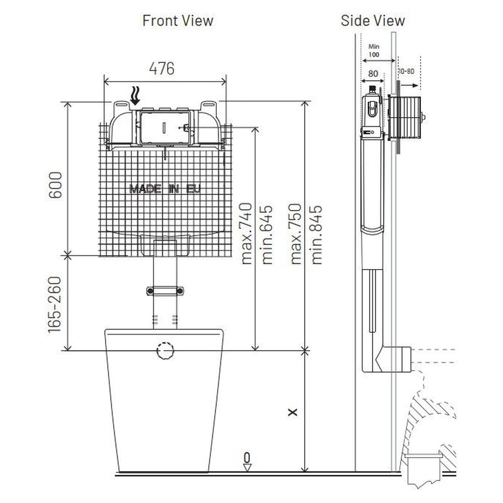 Studio Bagno Oli 74 In Wall Cistern - Pneumatic