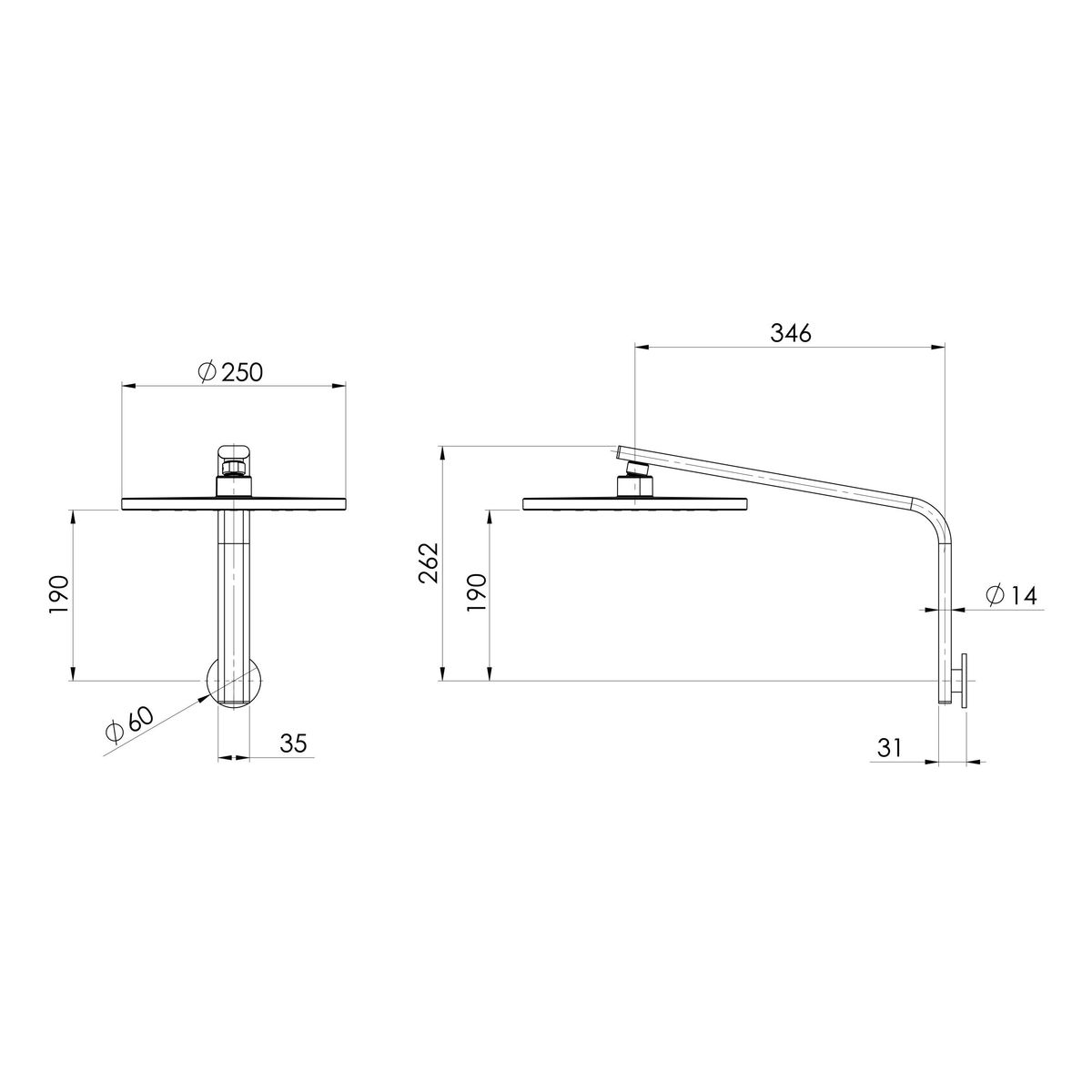 Oxley High-Rise Shower Arm and Rose - Brushed Gold