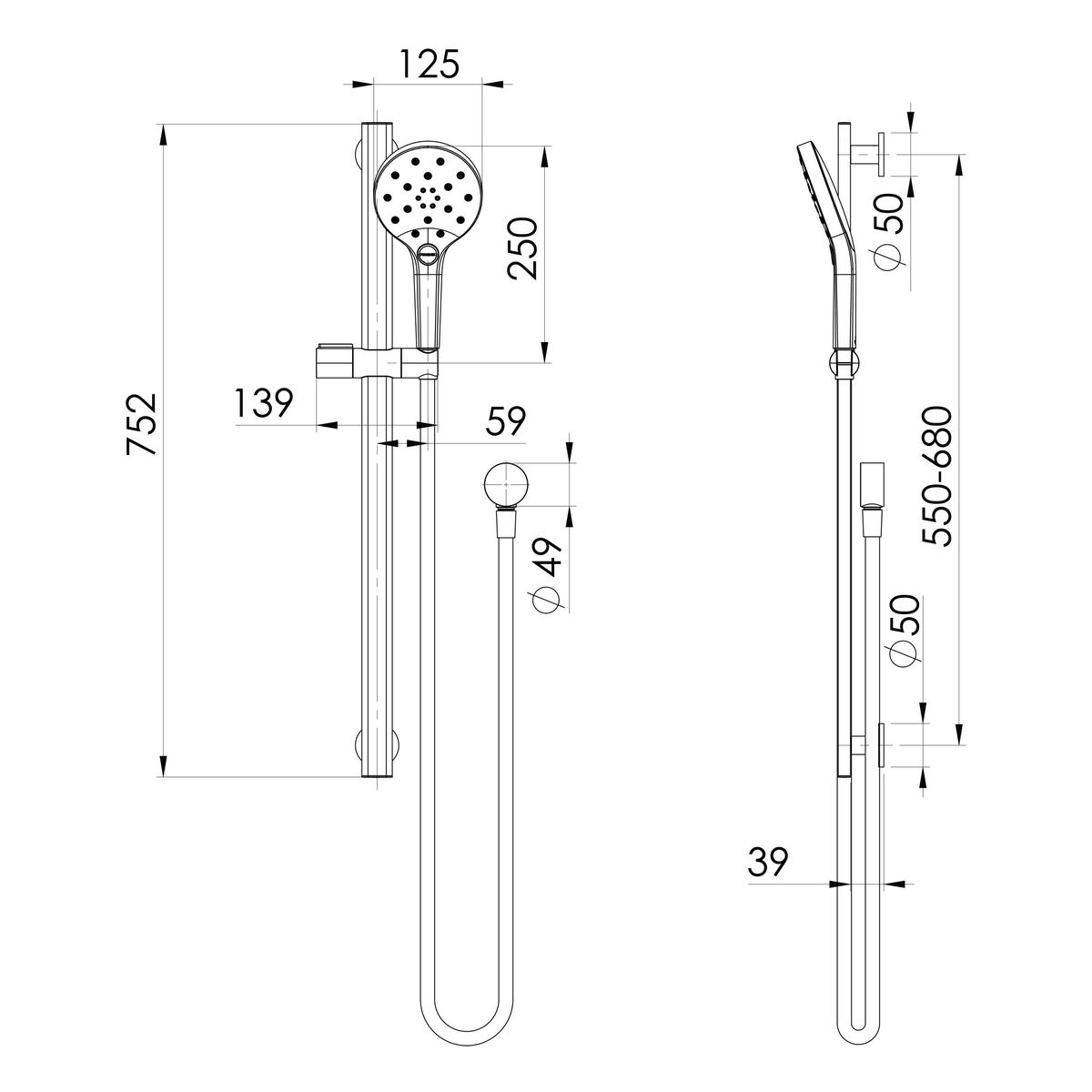 Oxley Rail Shower - Matte Black