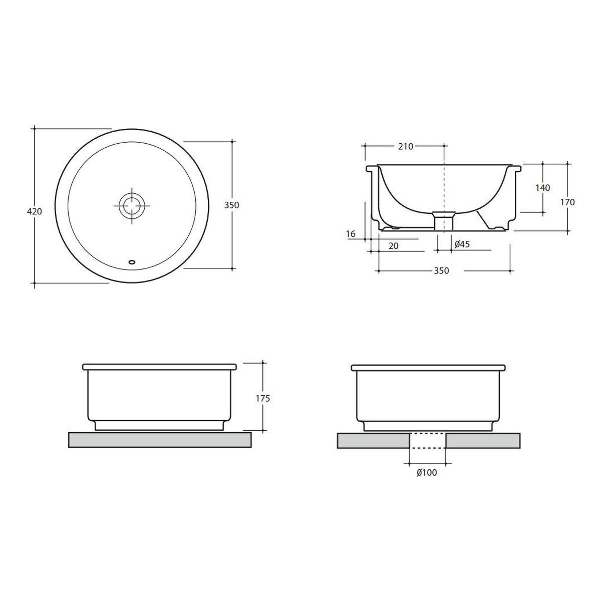Studio Bagno Tris Inset Basin - No Taphole, Matte White