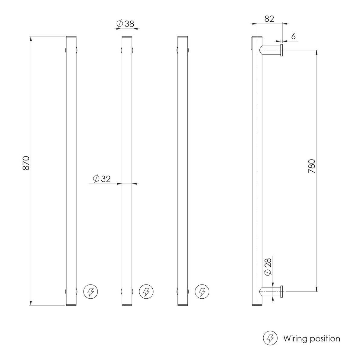 Phoenix Heated Triple Towel Rail Round 800mm - Matte Black