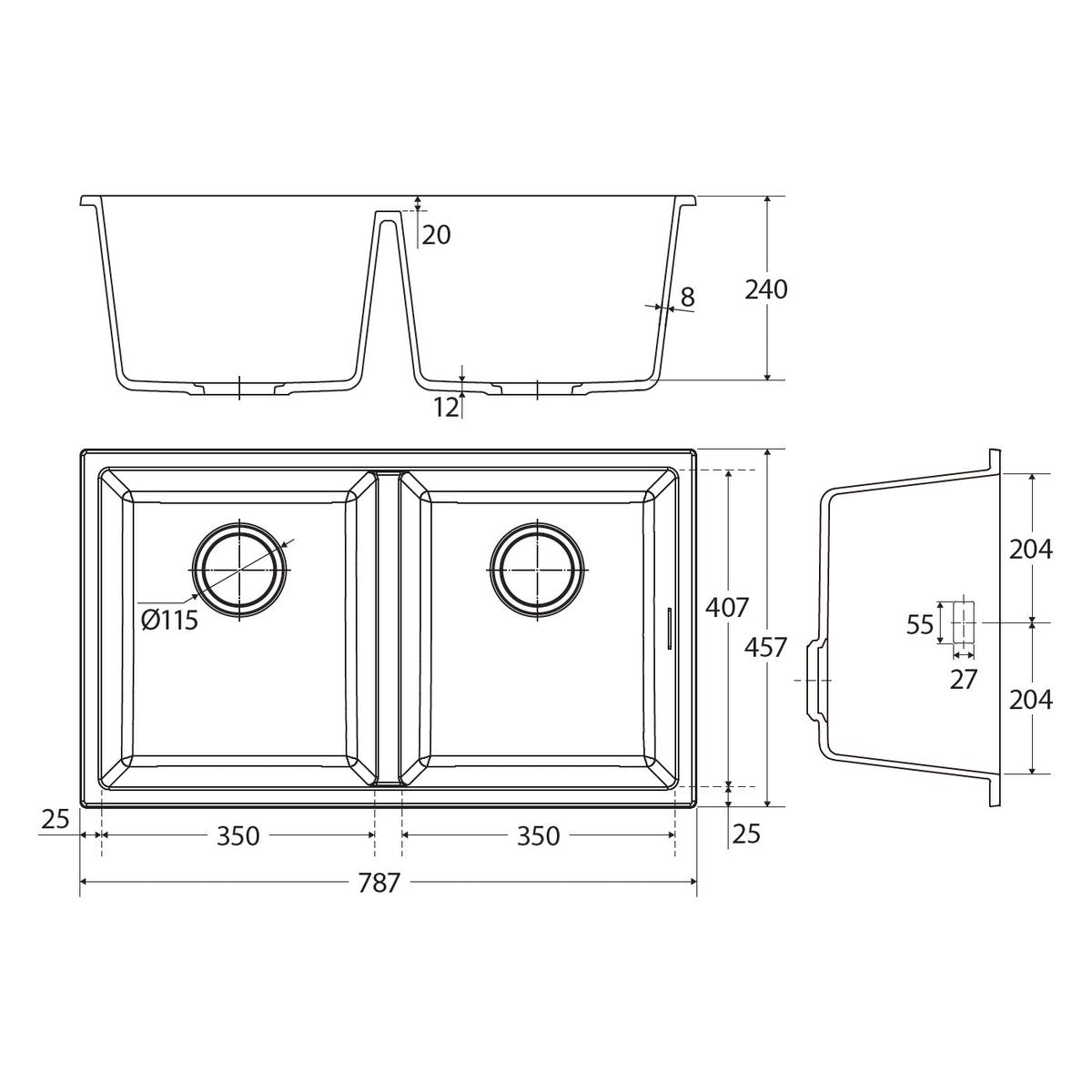Kuro Granite 34L/34L Double Bowl Kitchen Sink