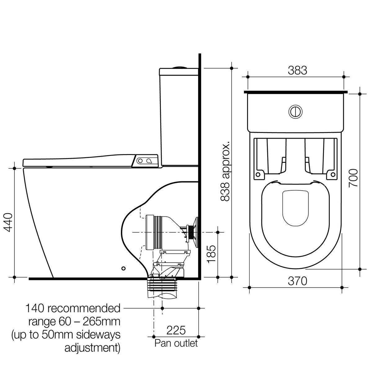 Urbane II Bidet Cleanflush Wall Faced Close Coupled Bottom Inlet Toilet Suite (with GermGard) - Bottom Inlet