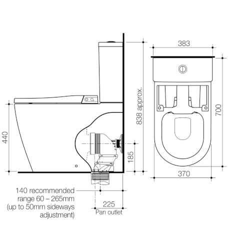 Urbane II Bidet Cleanflush Wall Faced Close Coupled Back Entry Toilet Suite (with GermGard) - Back Entry