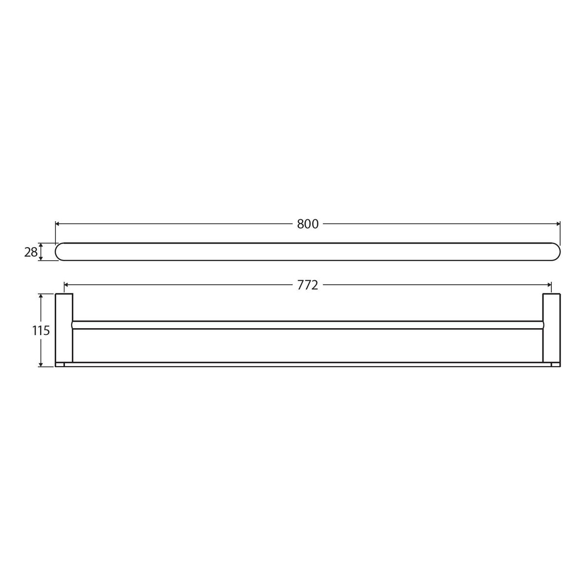 Empire Slim Double Towel Rail, 800mm, Matte Black