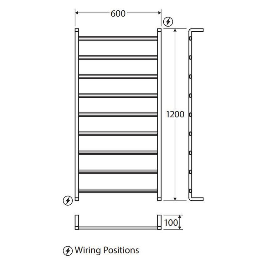 Koko Heated Towel Rail, 600 x 1200mm, Matte Black