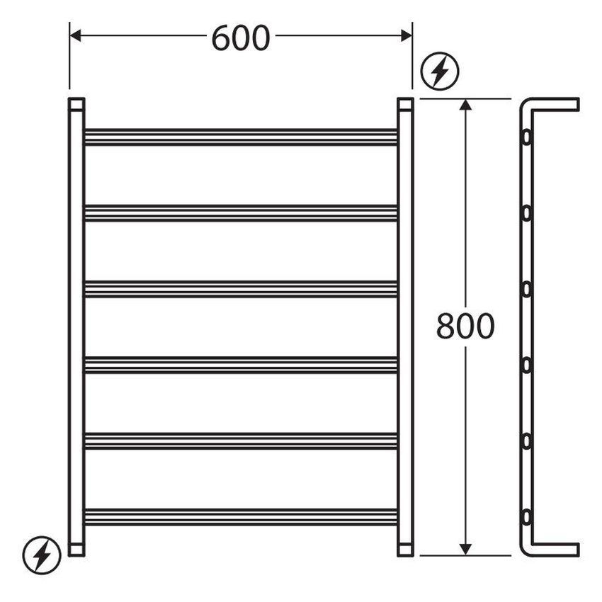 Koko Heated Towel Rail, 600 x 800mm, Brushed Nickel
