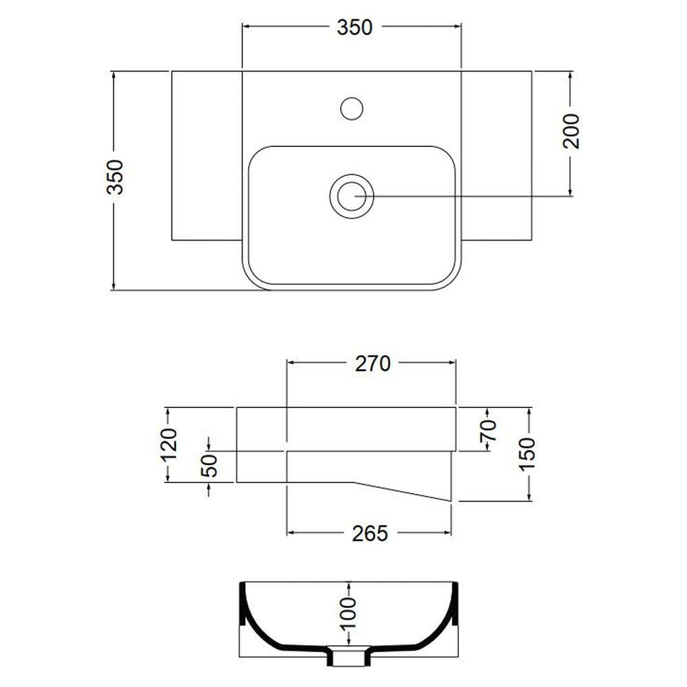 Studio Bagno Apartment 35 Semi Recessed Basin - No Taphole