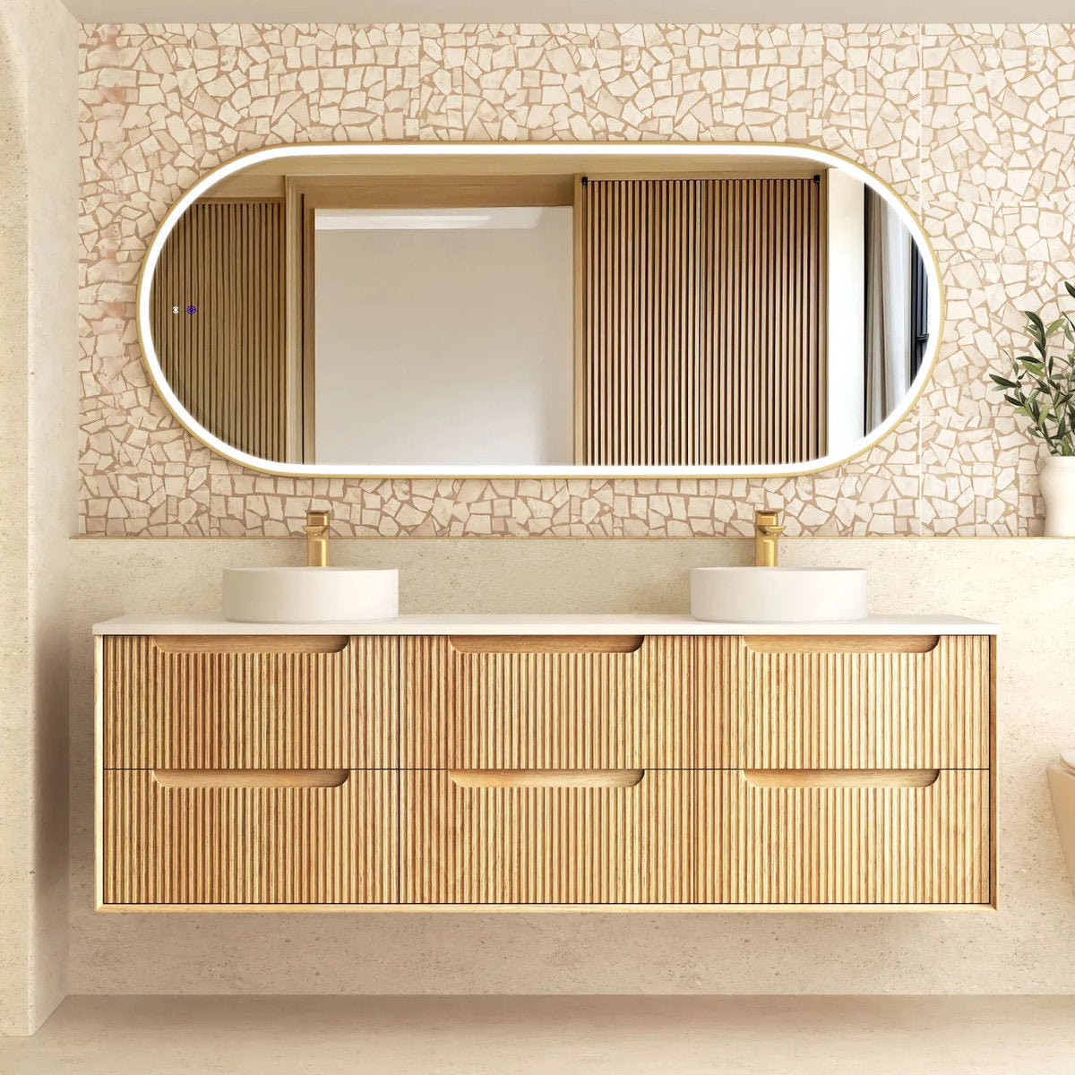 Otti Byron Fluted 1800mm Woodland Oak Wall Hung Vanity