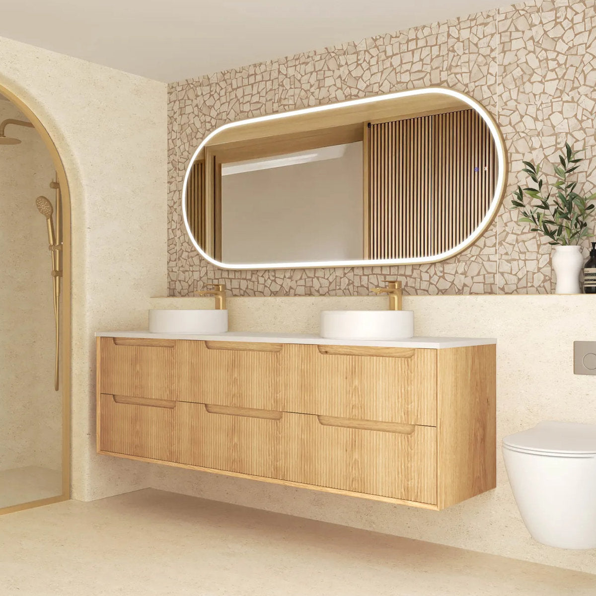 Otti Byron Fluted 1800mm Woodland Oak Wall Hung Vanity