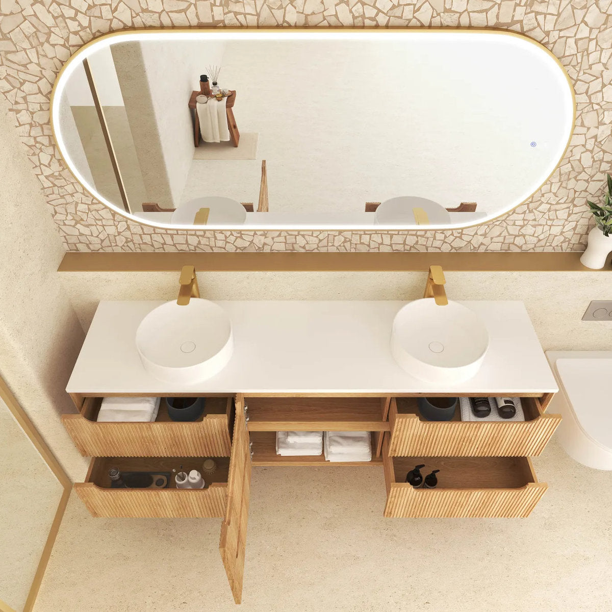 Otti Byron Fluted 1800mm Woodland Oak Wall Hung Vanity