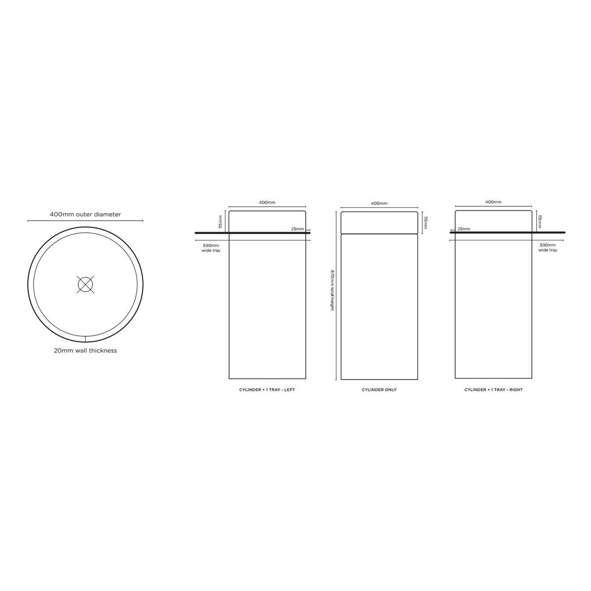 Nood Cylinder With Tray Bowl Two Tone Basin in Nood