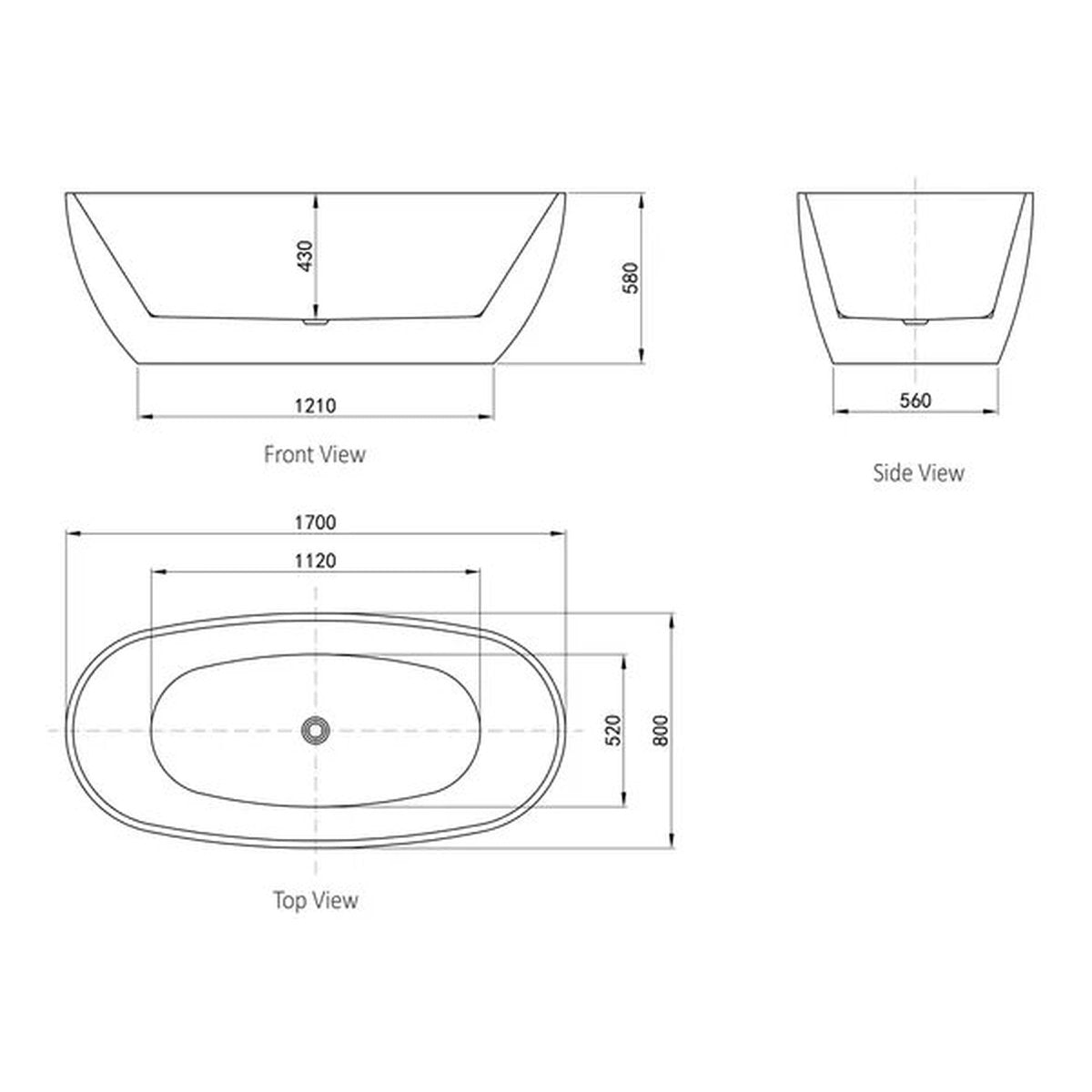 Otti Vinny 1700x800x580 Matte White Egg Shape Bathtub NF