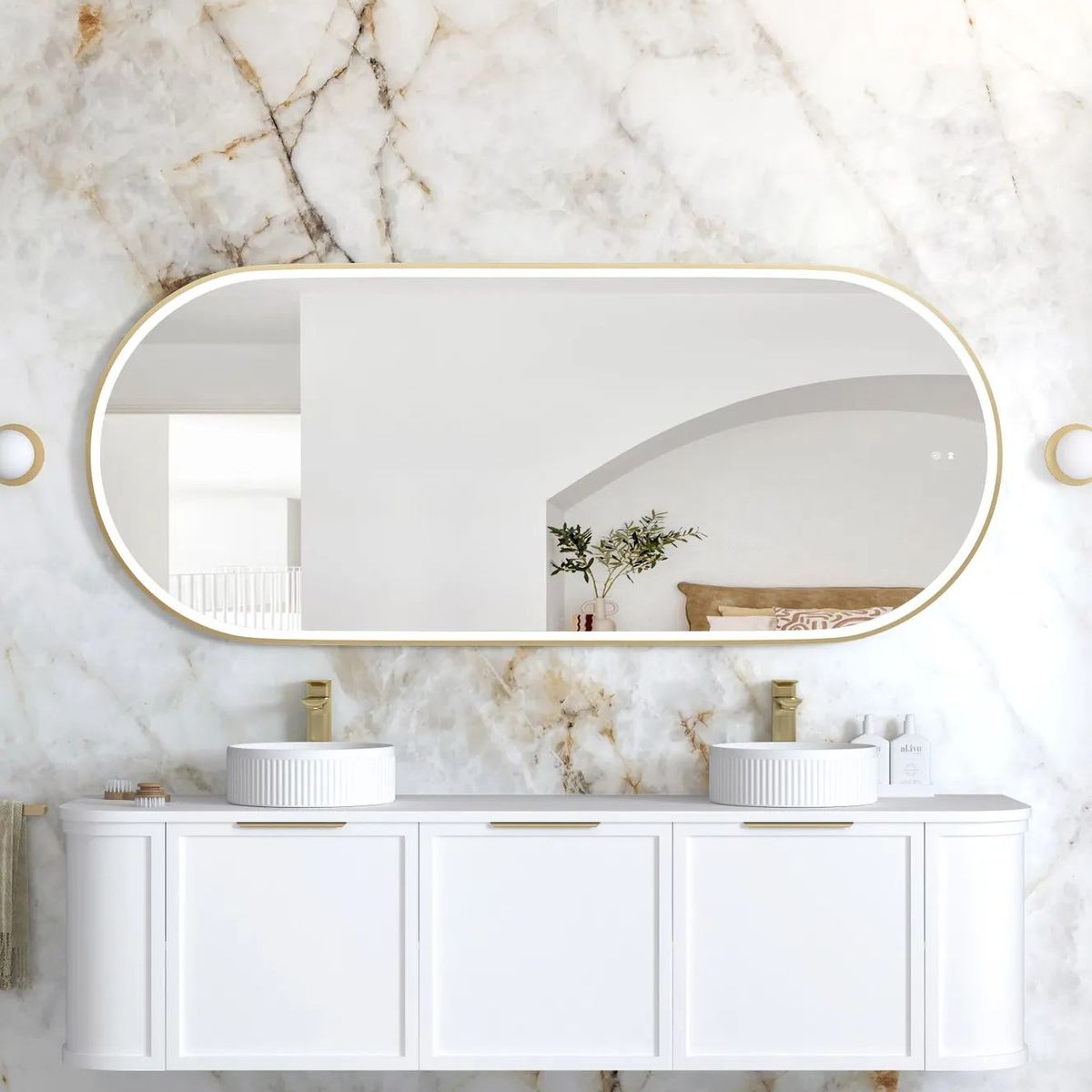 Otti LED Noosa 1800(W)x750(H) Gold Metal Frame Mirror
