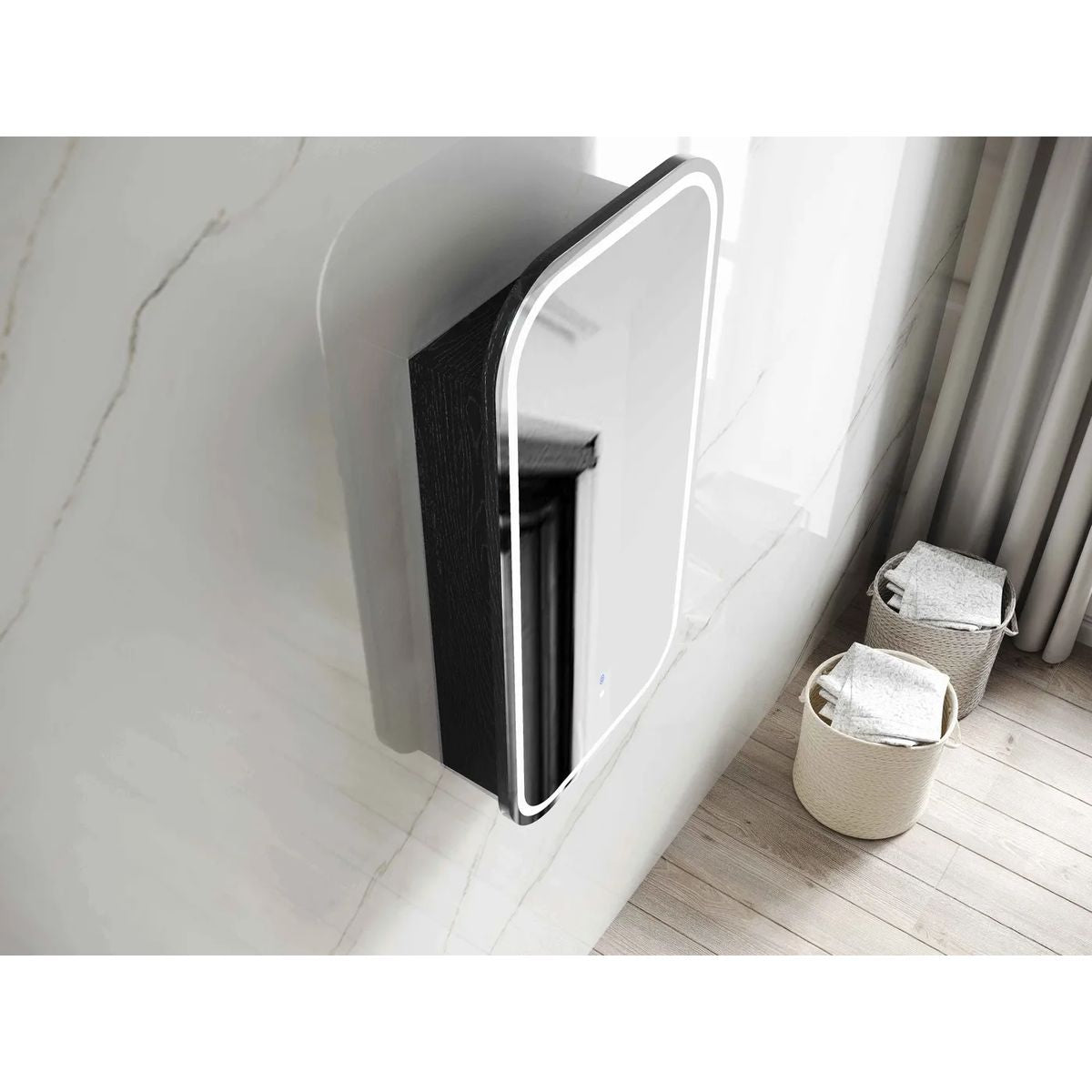 Otti LED Newport 900x450 Black Oak Shaving Cabinet - Premium Edition