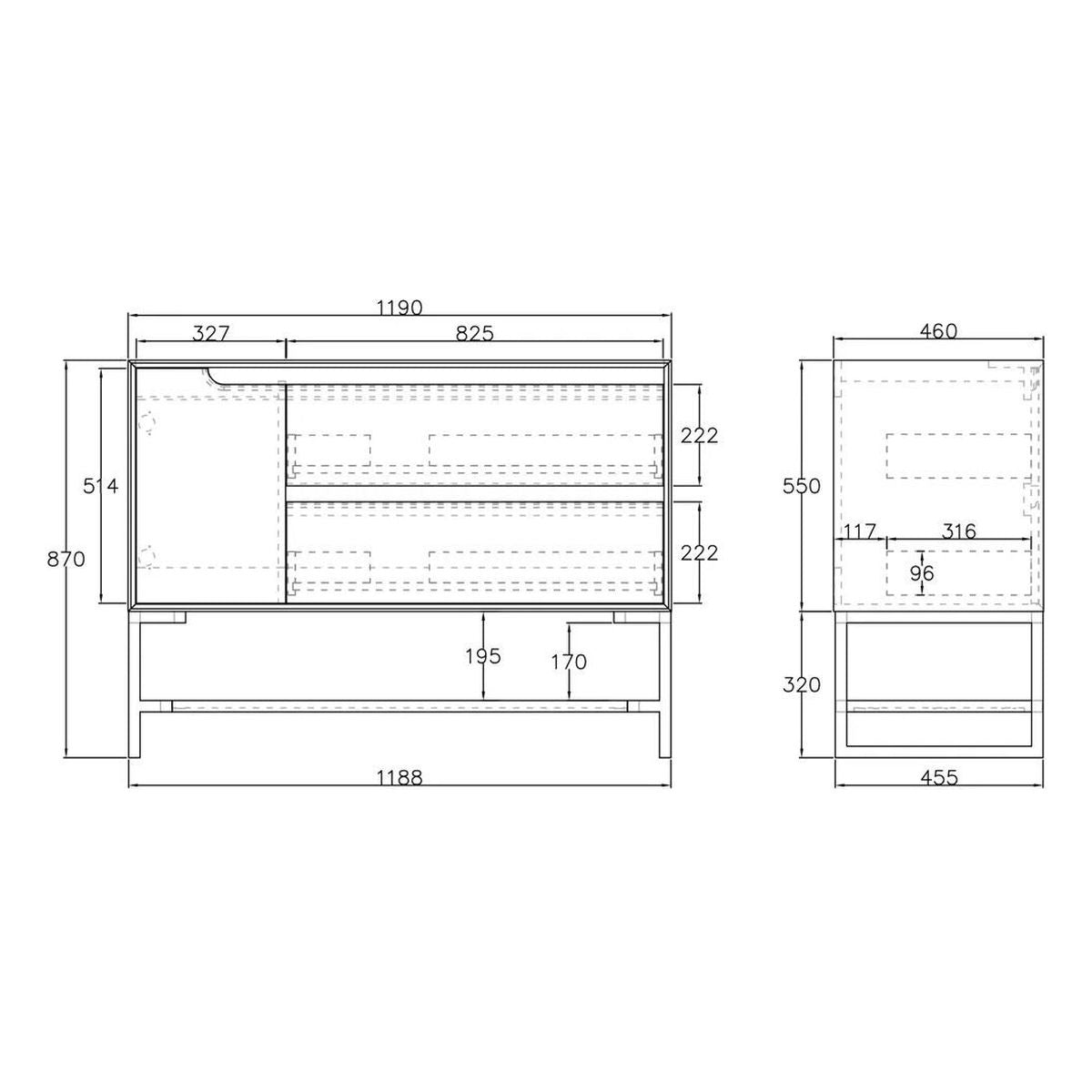 Otti Byron Leg With Shelf 1200mm (Leg Only) - Black Oak