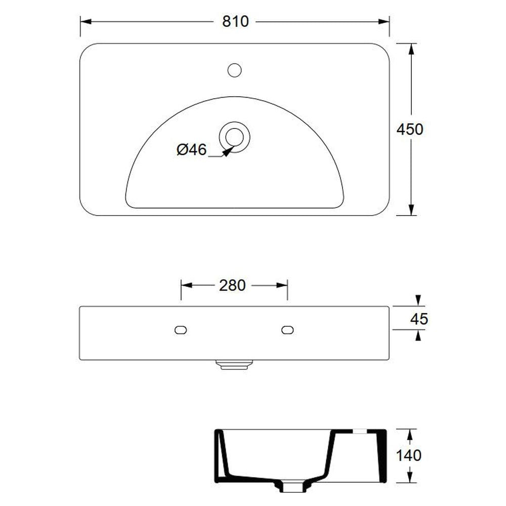 Studio Bagno Lunaris 81 Bench/Wall Basin - No Taphole
