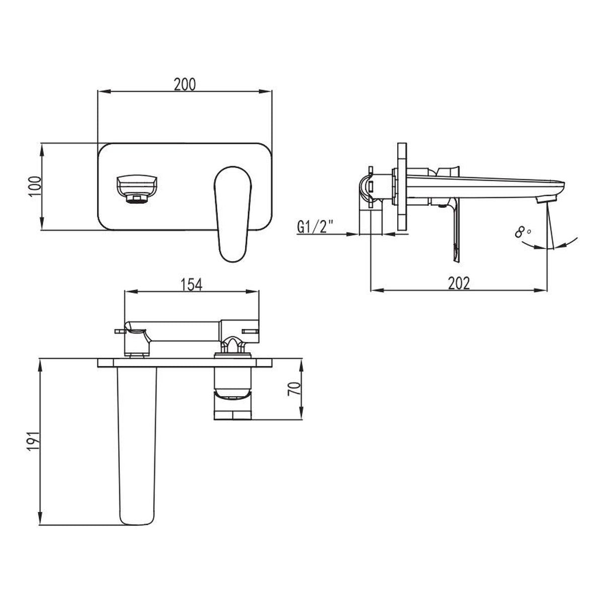 Studio Bagno Mia Wall Mounted Basin Mixer Set - Chrome