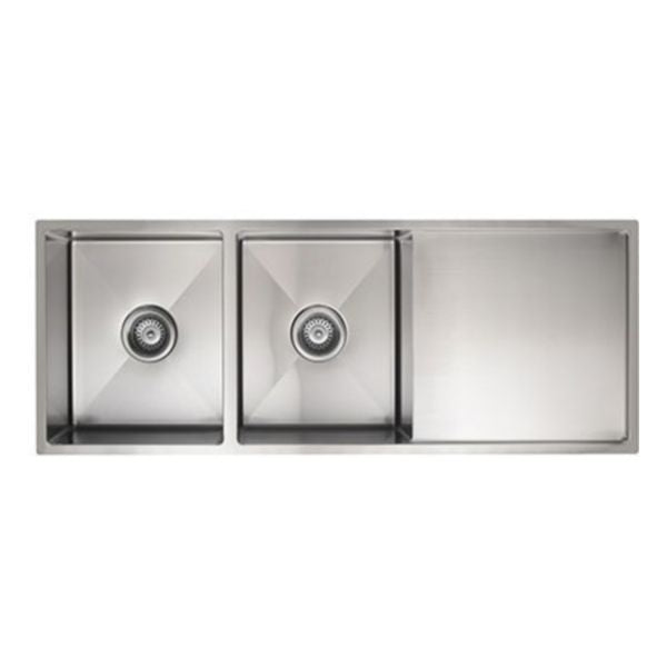 Meir Kitchen Sink Double Bowl & Drainboard 1160 x 440, Brushed Nickel