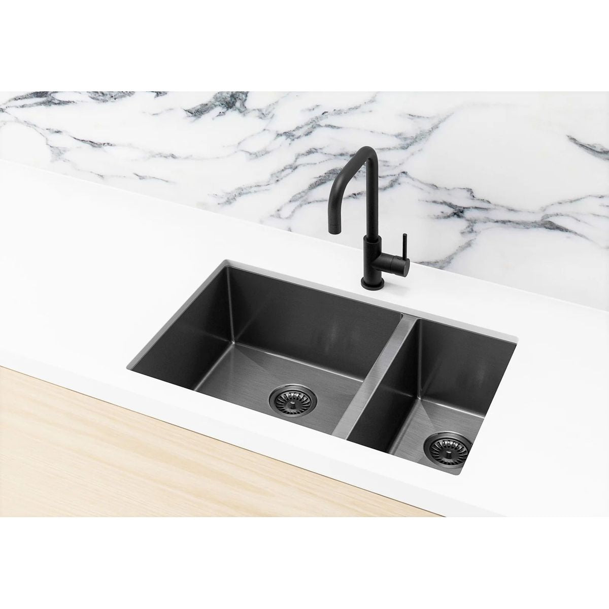 Meir Kitchen Sink - One & Half Bowl 670 x 440, Brushed Gunmetal