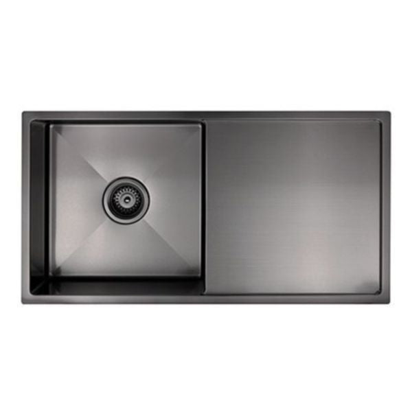 Meir Kitchen Sink Single Bowl & Drainboard 840 x 440, Gunmetal Black