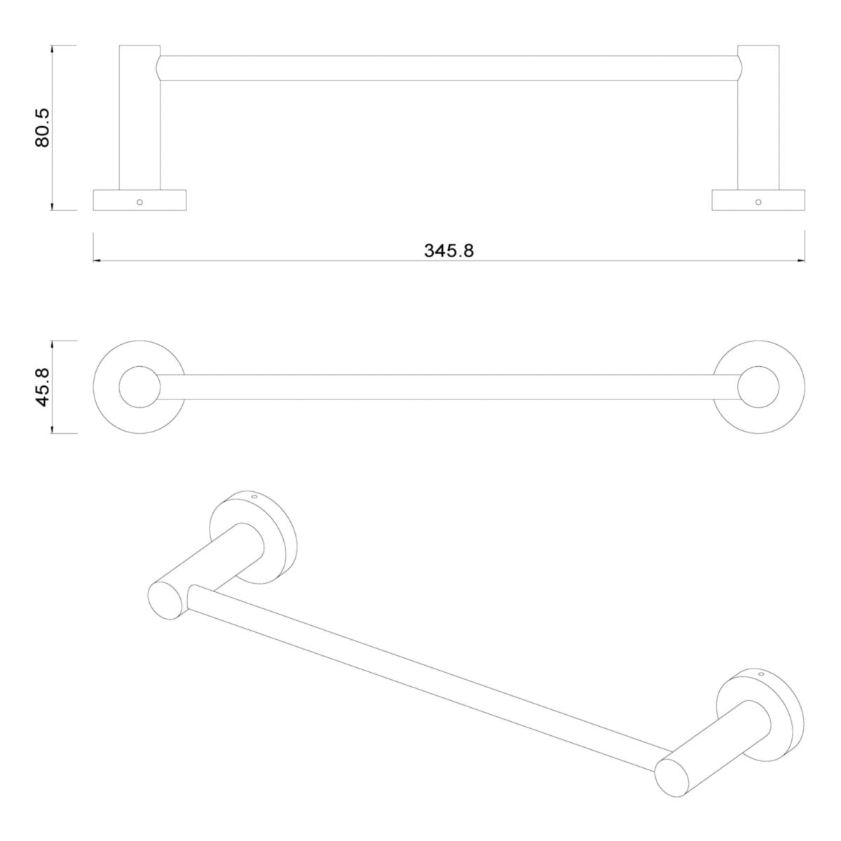 Meir Round Single Towel Rail 300mm, Matte Black