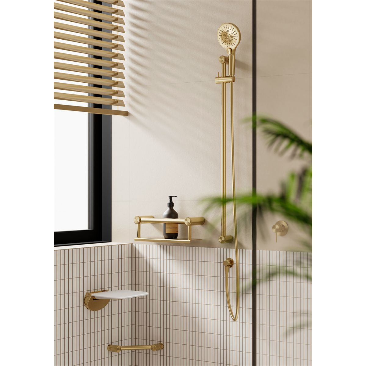 Nero Mecca Care 25mm Grab Rail With Shelf 450mm Brushed Gold