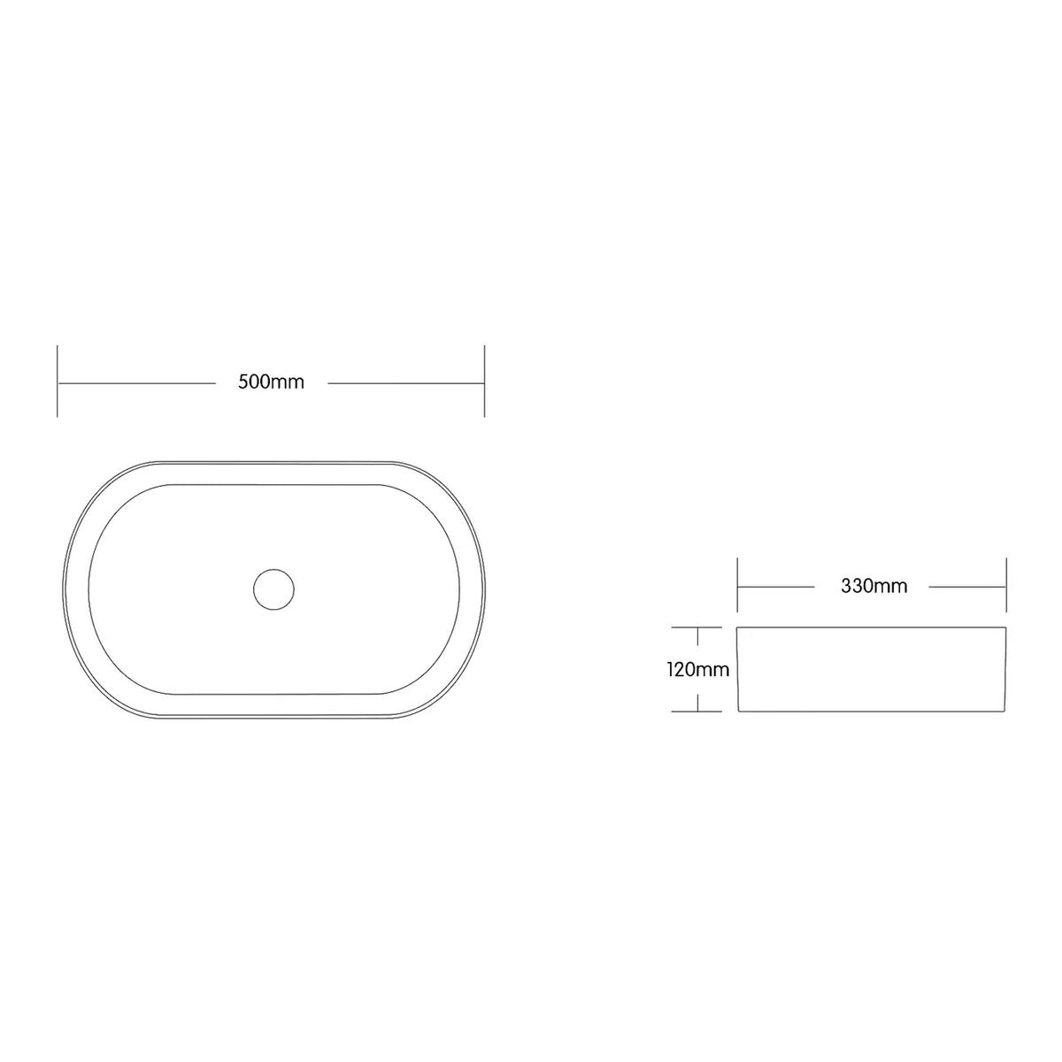 Otti Quay Oval Above Counter Basin 500x340x120, Gloss Carrara