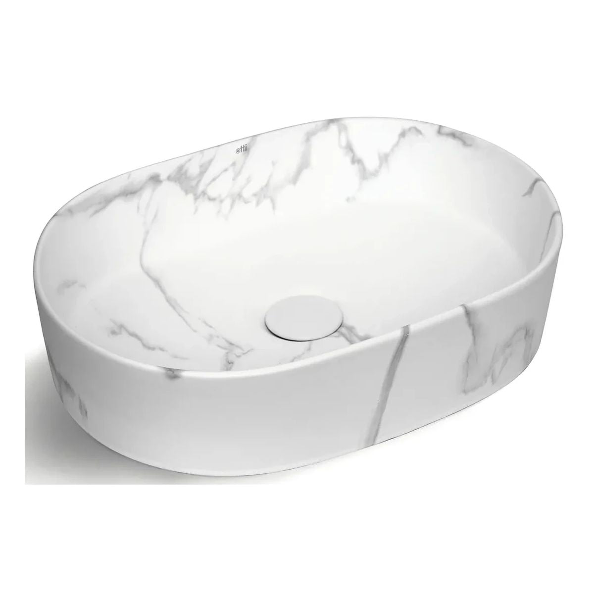 Otti Quay Oval Above Counter Basin 500x340x120, Gloss Carrara