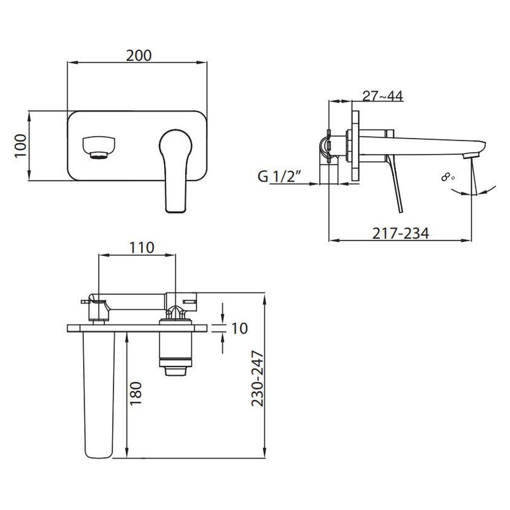 Studio Bagno Pop Wall Mounted Basin Mixer Set - Brushed Nickel