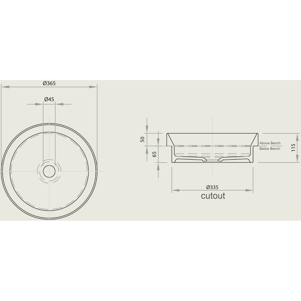 Paco Drop-in Above Counter Basin - Matte White