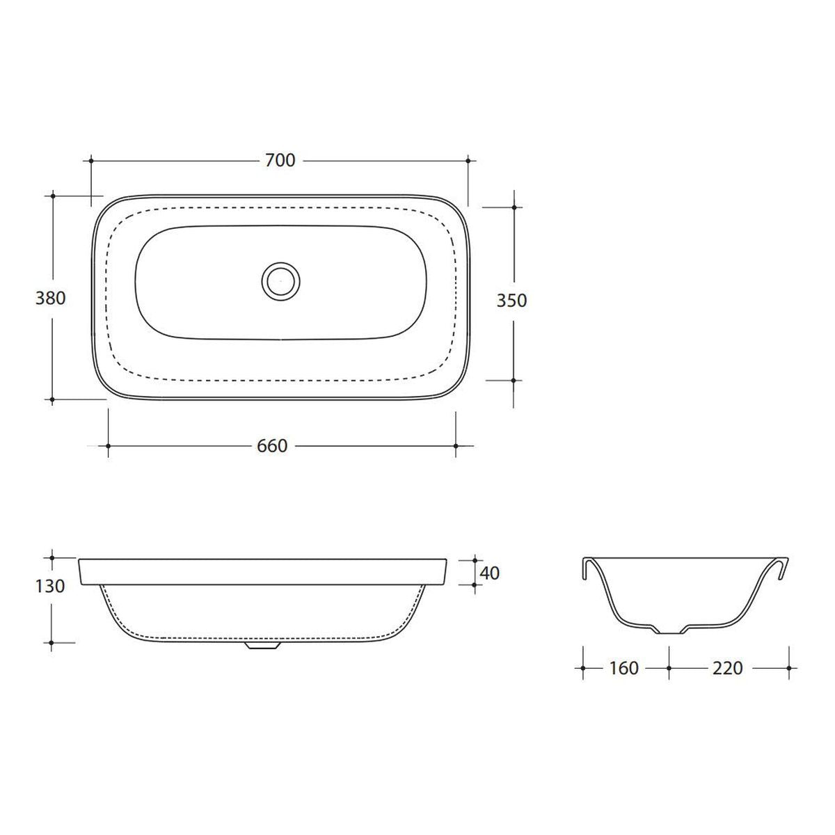 Studio Bagno Soul 3 Inset Basin - No Taphole