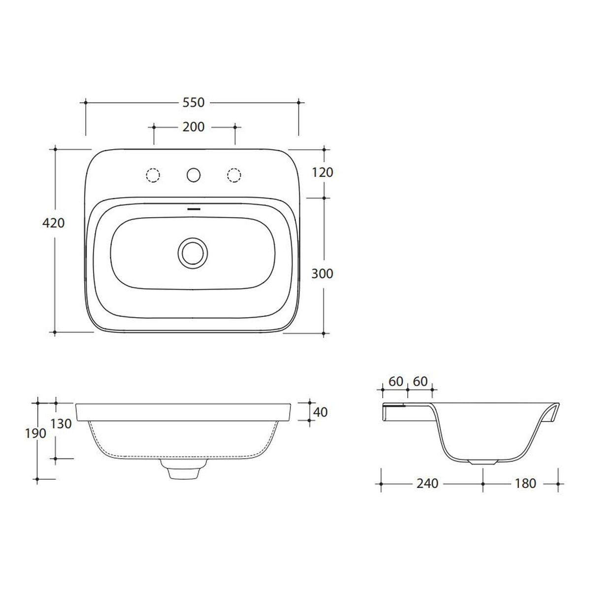 Studio Bagno Soul 4 Inset Basin - 1 Taphole