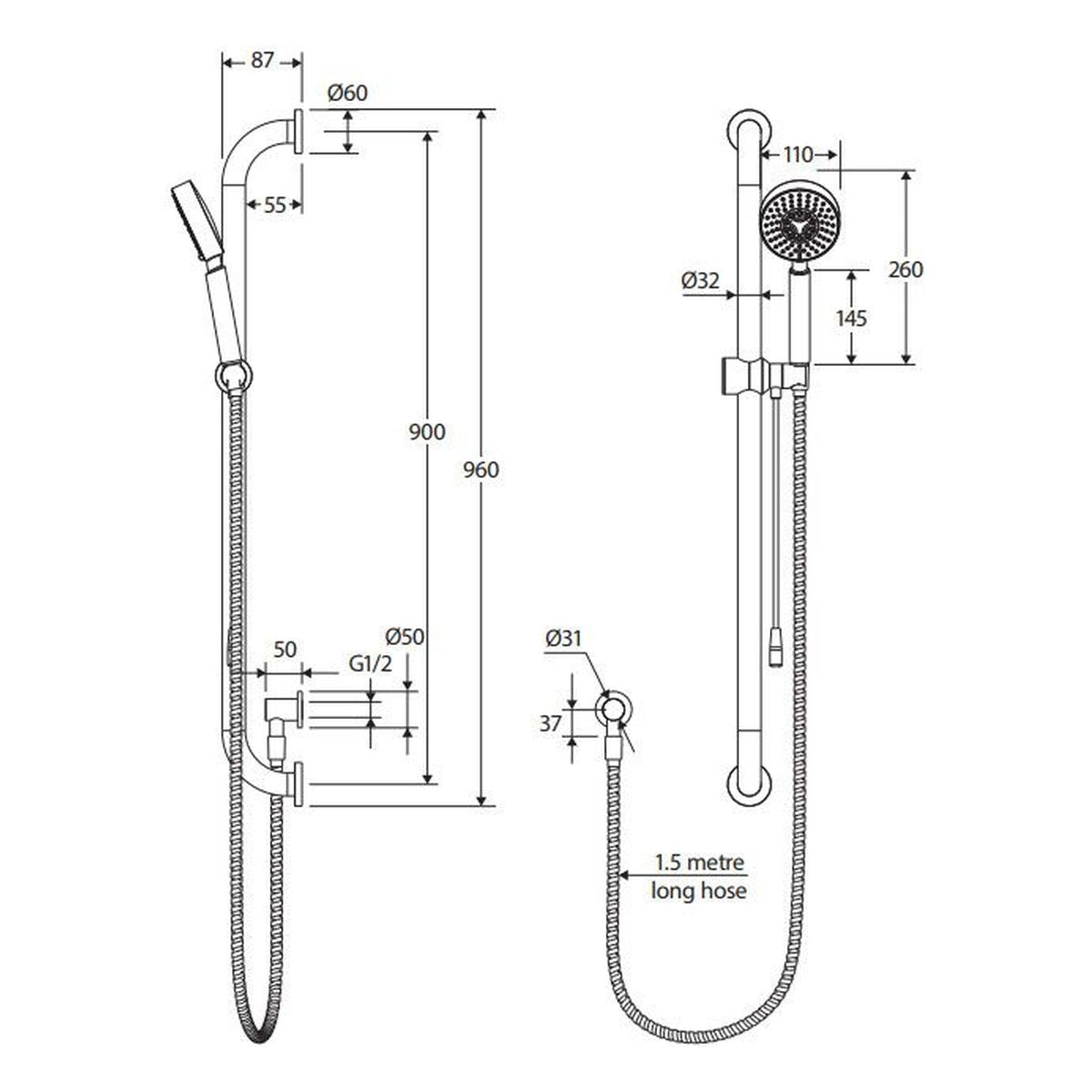 Fienza Stella Care Rail Shower with Push/Pull Slider